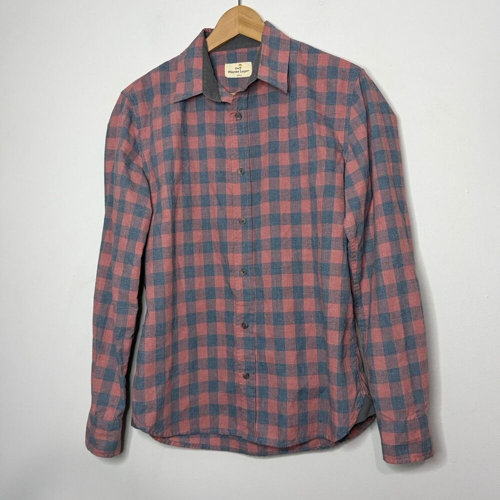 Marine Layer Blue/Pink Lightweight Cotton Blend Flannel Button Up Small